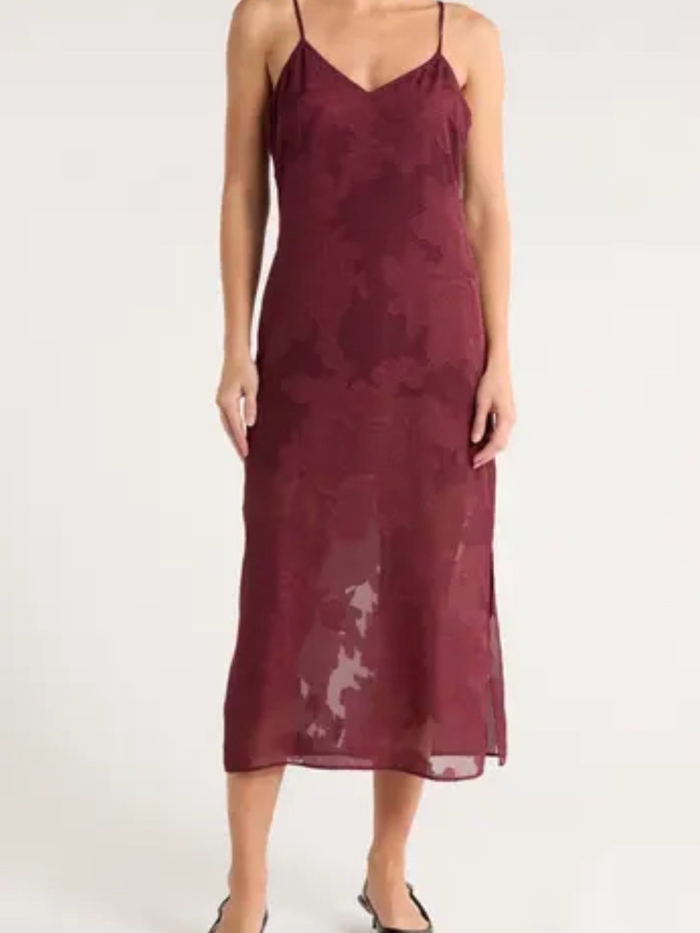 Leith Burgundy Slip Midi Dress with Spaghetti Straps